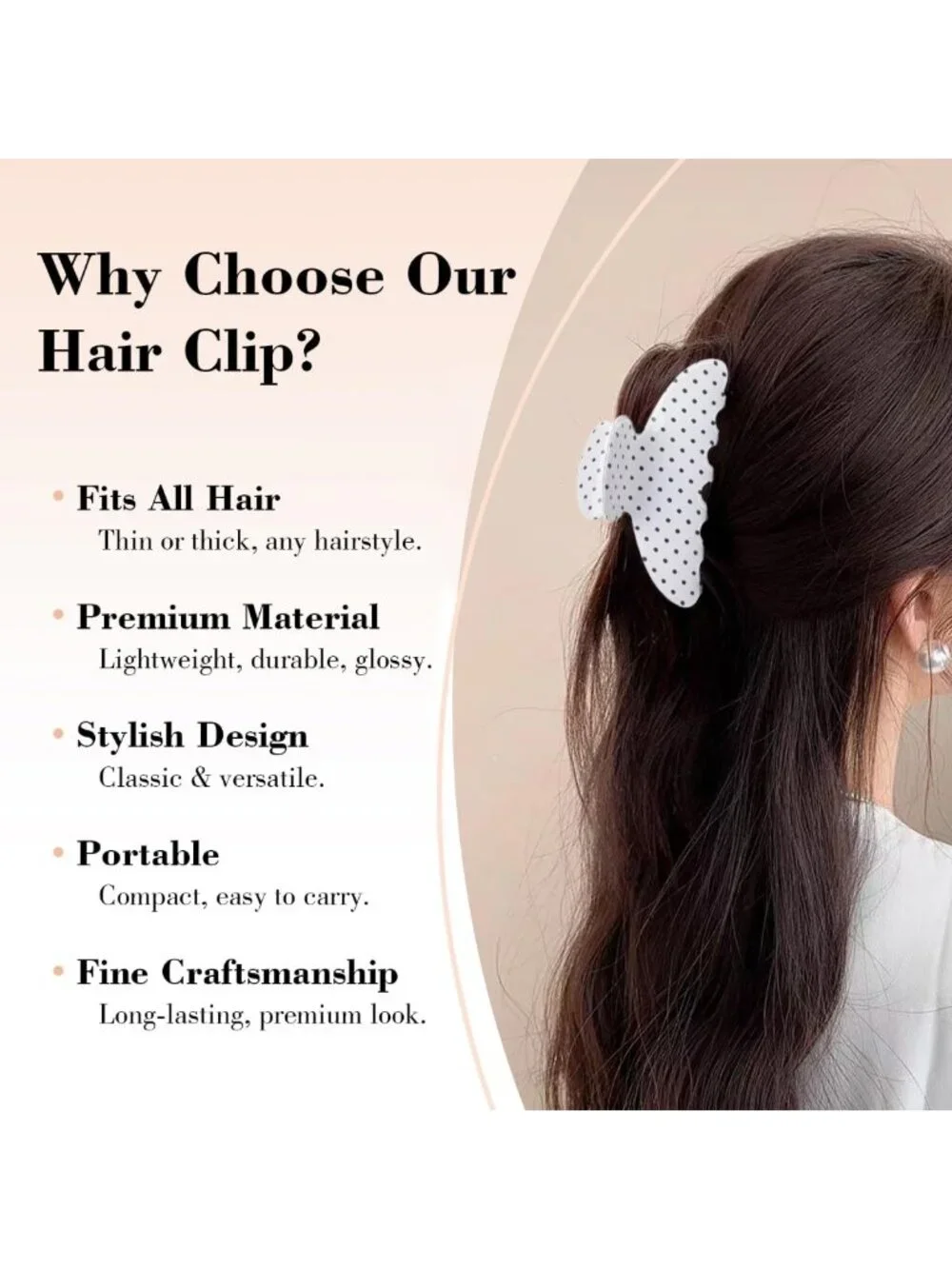 2 Pack Polka Dot Hair Claw Clips - Strong Hold, No Slip, Perfect for Thick or